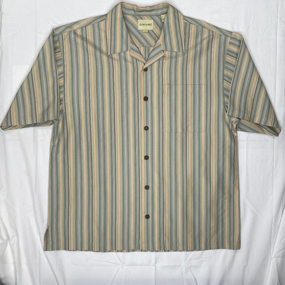 Men's Joseph & Feiss Silk Button Up Shirt Size XL Striped Camp Collar